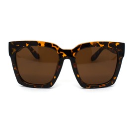 Womens Boyfriend Style XXL Oversize Horned Rim Thick Plastic Sunglasses (Tortoise Solid Brown, 54)