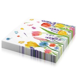 20Pcs Spring Floral Paper Napkins, 13 * 13 In Decorative Flower Cocktail Napkins, Disposable Lunch Dinner Hand Napkin for Spring Decorations Wedding Baby Shower Birthday Party Supplies