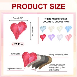 MECCANIXITY 20 Pcs 3D Heart Cherry Red Nail Rhinestones 8x9mm Glass Crystal Rhinestones Pointed Back Crooked Heart Gems for Nail Charm Art DIY Decoration Craft