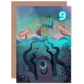Wee Blue Coo Pirate Octopus Boys 9th Birthday Card