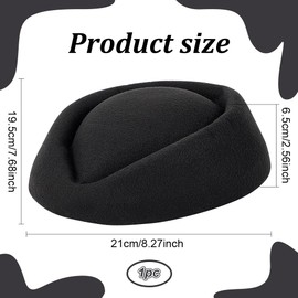 FINGERINSPIRE Stewardess Pillbox Hat 8.3X.7.7Inch Black Fascinator Base Cap Imitation Wool Air Hostesses Pillbox Hat Cocktail Fascinator Base for Ladies Stage Cosplay Costume Accessories