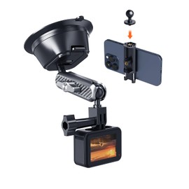 A2C Suction Cup Mount for Gopro iPhone, Anti-Shake Metal Arm Car Camera Mount with 1/4 Thread & Phone Holder, Car Boat Windshield Window VLOG/Video Holder for Gopro Hero Insta360 DJI Action Camera