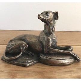 Fiesta Studios Harriet Glen's Whippet Lying Down Dog Cold Cast Bronze Sculpture Home Decor or Gift Idea H8.5cm
