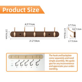 Yundoza Coat Rack Wall Mount, Bamboo Coat Hanger with 5 Zinc Alloy Hooks for Hanging Clothes, Towels, Keys, Hats, Bags(Brown)