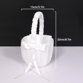 White 2Pack Flower Girl Basket Wedding,Satin Flower Basket Wedding Basket Party for Flower Girl