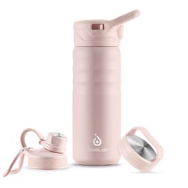 IDEUS Vacuum Insulated Water Bottle, 18 oz Stainless Steel Water Bottles with Straw, Chug and Spout Lid, Reusable Metal Water Bottle Leak Proof Gym Water Bottle, BPA-Free(Light Pink)