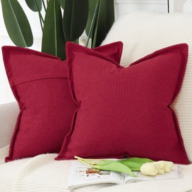 MADIZZ Set of 2 Polyester Linen Throw Pillow Covers with Broad Edge Soft Boho Decorative Pillow Cases for Sofa Bedroom Modern Pillow Shell 16x16 Inch Red