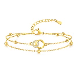 TempBeau Women's Bracelet with Möbius Ring Pendant, Bracelets Women Made of Copper, 18K Gold-Plated Double Ring Bracelet for Mum, Wife, Girlfriend, Women's Bracelet, Girlfriends Gift for Birthday,