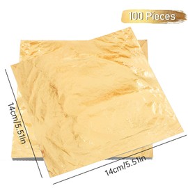 Tkxjry Pack of 100 Gold Paper Crafts, Imitation Gold Leaf, Gold Leaf Decorative Crafts, for Gold Paper for Crafts, Gold Leaf for Body, Nails, DIY Creation, Makeup, Furniture Decoration