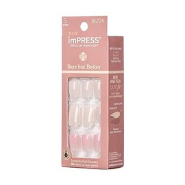 KISS imPRESS Press-On Nails Bare But Better Manicure Set, Nude Glue On Nails, Effortless Finish', 30 Chip-Proof Fake Nails
