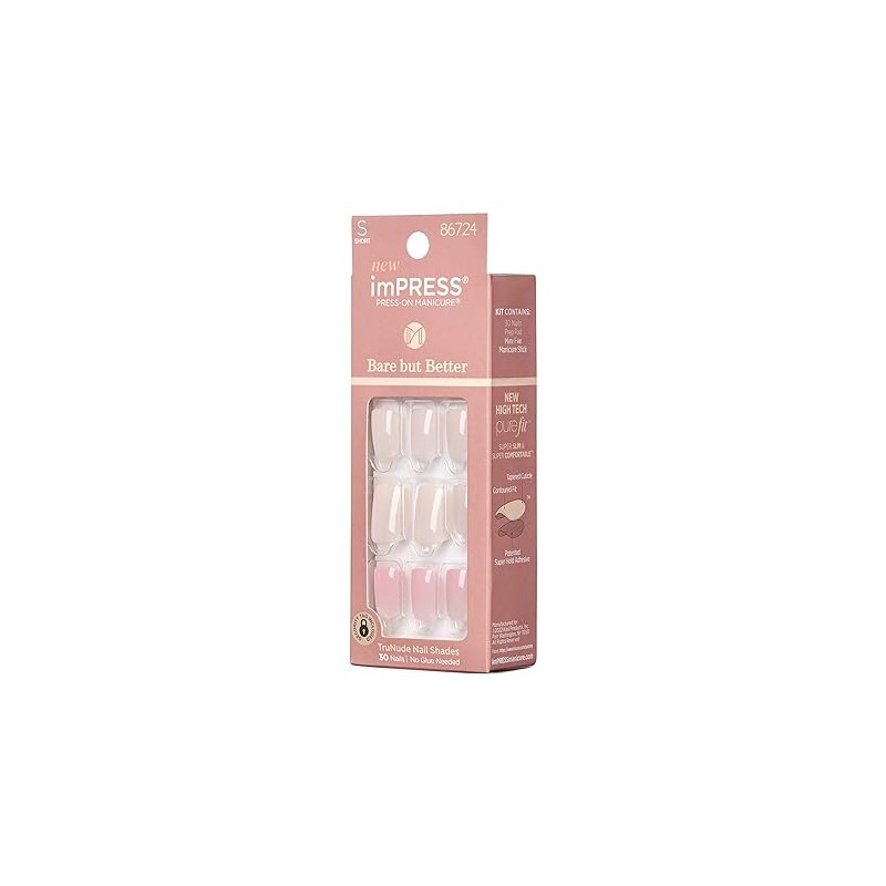 KISS imPRESS Press-On Nails Bare But Better Manicure Set, Nude
