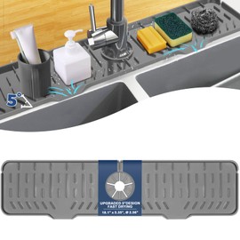 Kitchen Sink Faucet Splash Guard XXL Silicone Sink Faucet Drying Mat Faucet Handle Drip Catcher Tray, Dish Sponge Holder Kitchen Sink Accessories Protector Home Kitchen Organization Gadgets Organizer