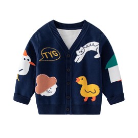 DHASIUE Cardigan for Toddler Boys Cotton Button Down V Neck Long Sleeve Boy Uniform Sweaters Bule 4 Years Blue