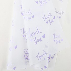 100 Sheets White with Purple Thank You Tissue Paper Bulk,20" x 14",Thanks You Tissue Paper for Packaging,Gift Bags,Graduation,Birthday,Thanksgiving