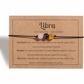 Kysin Chiys 12 Zodiac Bracelets for Women Men 6mm Natural Stone Horoscope Adjustable Bracelets Healing Birthstone Crystals Zodiac Gifts - Libra