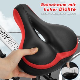 Bicycle Saddle, Bicycle Seat for Women, Men, Comfortable Soft Gel Bicycle Saddle, Waterproof, Breathable with Reflector, Red