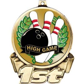 High Game First Place Medal, 3" Gold High Game Bowling Trophy Medal Award 1 Pack Prime