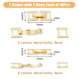 SUPERFINDINGS 16Pcs 4 Styles Real 24K Gold Plated Fold Over Clasps Brass Bracelet Necklace Jewelry Extender Foldover Extension Clasps Watch Band Clasps Closure End Caps for Jewelry Extender 15mm/16mm