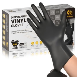 SWIFTLITE Black Vinyl Gloves, Food Grade Gloves Disposable Latex Free & Powder Free, Guantes for Cleaning Cooking Food Prep (100, Large)