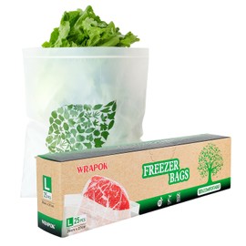 WRAPOK 25 Pack 100% Compostable Gallon Bags Biodegradable Freezer Bags for Vegetables, Fruits or Meat