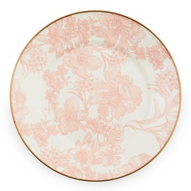 MACKENZIE-CHILDS Enamel Dinner Plate, Decorative Dinnerware Plate, 10 Inches, Pink-and-White Rosy English Garden