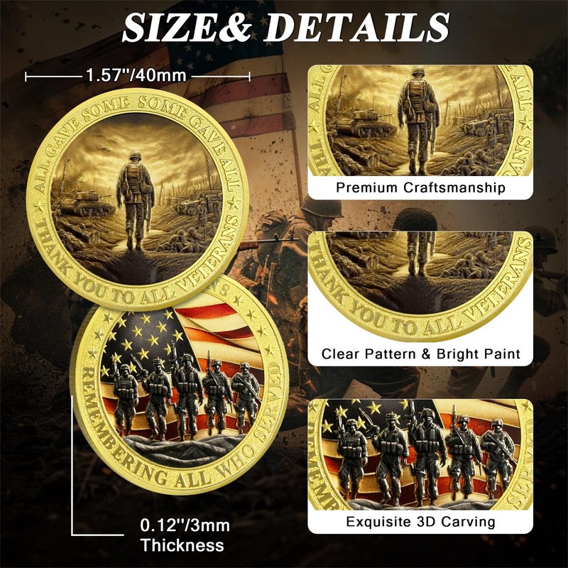 ASmileIndeep Military Challenge Coins - Bulk 82 Pcs Veterans Challenge