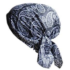 Cool4 Summer Headscarf Beach Bandana Sea Beanie Sun Protection Hat Chemo Cap A04, Anthracite with paisley floral pattern