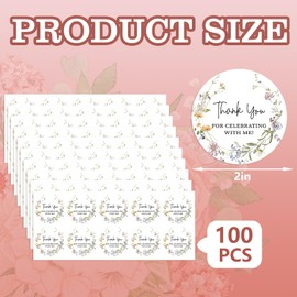 FYSUIMU 100Pcs Wildflower Thank You Party Favors Stickers Thank You for Celebrating with Us Self-Adhesive Seal Stickers 2 Inch Floral Round Label Decal for Wedding Baby Shower Birthday Envelope Cookie