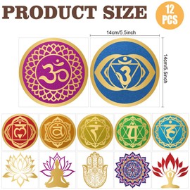 AHANDMAKER 12 Sheets Chakras Rub on Transfer Stickers, Yoga Meditation Window Sticker Clings Home Decor Stickers for Yoga Classrooms, Meditation Rooms, Yoga Parties, 5.5x5.5"