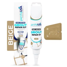 PentaUSA Tile Grout Repair Kit - Beige Filler, Triple Protection, Fast Drying Formula Restores and Renews Grout Lines With Float (8.8oz / 250gr)