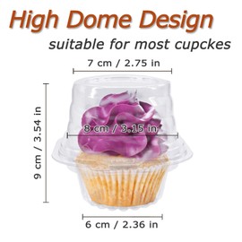 50 PCS Individual Cupcake Container, Disposable Clear Plastic Cupcake Boxes with Deep Dome Lids, Muffin Salad Dessert Hamburgers Fruit Cupcake Carriers…