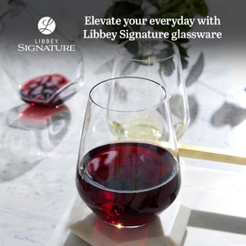 Libbey Signature Greenwich Stemless Wine Glasses, 18-Ounce, Set of 6, Made in USA, Dishwasher Safe, Angular Modern Stemless Glassware, Gift Box