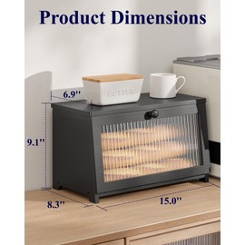 Kitsure Bread Box - Wooden Bread Box for Kitchen Countertop, Large Capacity Kitchen Countertop Organizer, Stylish Bread Storage with Window, Multi-functional Container, Black, 15.0"x8.3"x9.1" (1T)