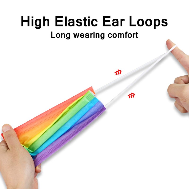 DIOLV 50Pcs Rainbow Printed Disposable Face Masks for Adults 3-ply