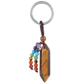 moonsix Crystal Hexagon Prism Keychain with 7 Chakra Beads Natural Reiki Healing Stones Keyring Charm Decor for Unisex, Tiger’s Eye Stone