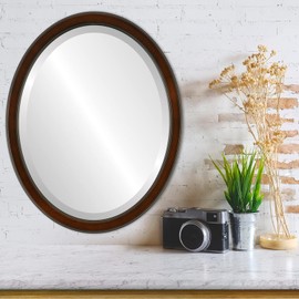 OVALCREST Oval Beveled Wall Mirror for Home Decor - Toronto Style - Walnut - 14x18 Outside Dimensions