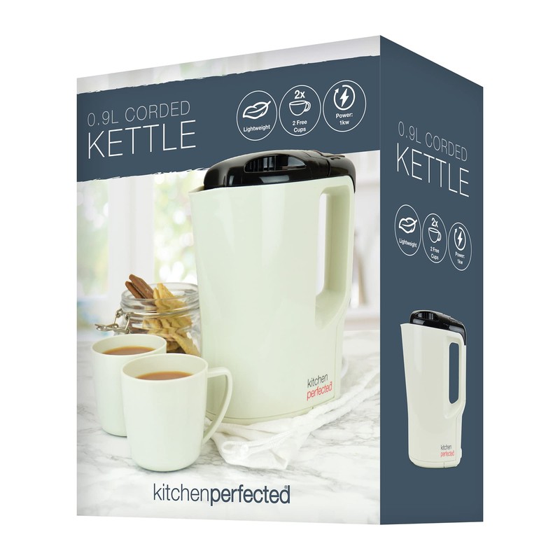KitchenPerfected 1000w 0.9Ltr Corded Lightweight Travel Kettle with 2 cups