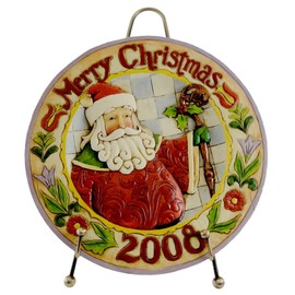Jim Shore Heartwood Creek 2008 Dated Santa Merry Christmas Decorative Plate with Stand: Season of Merriment