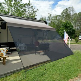 Leaveshade RV Awning Sun Shade Screen 10' X 9' 3''- Mesh Sunshade Netting Block Front Sun Galary Motorhome Camping Trailer Awning Tent Shadescreen UV Sunblocker Sunscreen - 3 Year Warranty (Black)