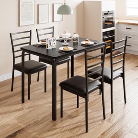 ELETHEBIA Dining Table Set for 4 Person Seat,Table with 4 Upholstered Chairs - Spacious Square Rounded Corner Top, Perfect for Apartment Living Room, Dining Room, Study, and Kitchen Workspace (Black)