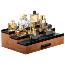 Sephyroth Cologne Organizer for Men – 3-Tier Perfume Display Shelf with Drawer and Hidden Storage, Elegant Cologne Holder, Great Gift for Men and Fathers (3T-WalnutBlack)