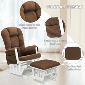 BECHAEO 5PCS Glider Rocker Replacement Cushions Thicken Soft Suede Rocking Chair Cushion Set with Ottoman Cover for Indoor Nursery Glider Rocking Chair, Brown