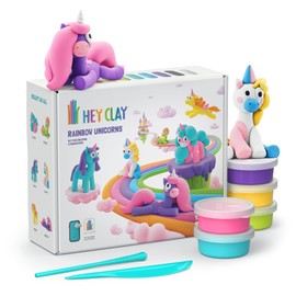 Hey Clay Rainbow Unicorns 15 Cans Set - Colourful Modelling Kids Air-Dry Clay Set 15 Cans with Sculpting Tools and Fun Interactive Instructions
