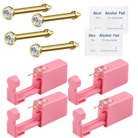 4 Pcs Nose Piercing Kit - Disposable Piercing Gun Built-in Gold Plated Nose Stud Pink Self Use at Home Piercing Kit Convenient Safe Operate (White)