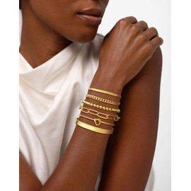 Gold Bracelets for Women, 14K Gold Plated Chunky Stackable Bracelet Set, Dainty Paperclip Chain Cuban Link Layered Non Tarnish Trendy Gold Bracelets Stack for Women