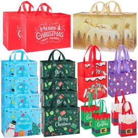 20 Pack Christmas Gift Bags Assorted Sizes, Reusable Heavy Duty Tote Bags with Handles - 4 Extra Large, 8 Large, 4 Medium, 4 Small, Christmas Bags for Gifts, Holiday Shopping, Xmas Party Favors