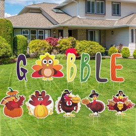 11 Pcs Thanksgiving Yard Signs Gobble Turkey Yard Signs with Stakes Fall Thanksgiving Outdoor Decorations Thanksgiving Turkey Lawn Signs for Fall Autumn Harvest Outdoor Yard Lawn Decorations