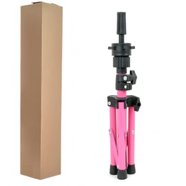 Yiifiulyn Adjustable Wig Head Stand Tripod Mini Mannequin Head Stand Protable Metal Stand for Training Head and Wig Display (Pink)