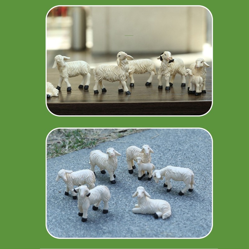 6Pcs Miniature Sheep Figurine Durable Resin Hand Painted UV Protection