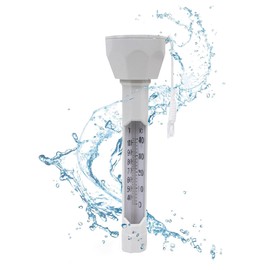 Pool Floating Thermometer Easy Read – Water Gauge for Swimming, Hot Tub, Pond, Lake or Ice Cold Plunge Bath Temp, Outdoor Thermometer with String – Above Ground Pool Accessories White 9" Tall